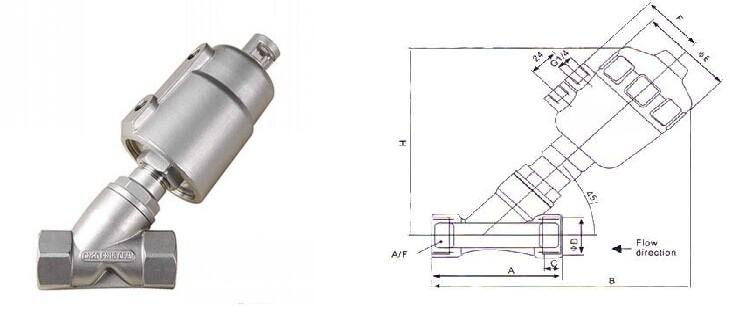 全不锈钢内螺纹气动角座阀结构图